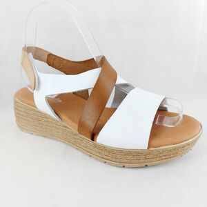 ITALMODA Leather Open Toe Platform Espadrille Wedge Sandals Made In Spain